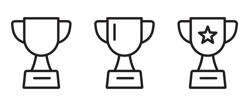 Achievement and Success Trophy Cup Line Icon Set