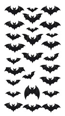 Many black bat silhouettes flying, arranged in rows on a white background