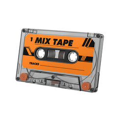 Obraz premium Retro Orange Cassette Tape over an isolated transparent background