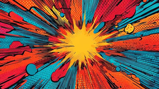 Vibrant comic book style explosion with colorful abstract design
