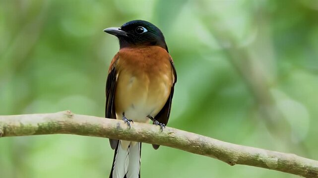 Chestnut-backed Sibia Perched on Branch in Lush Green Forest