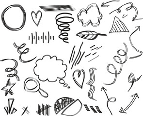 Collection of hand drawn doodle elements and symbols