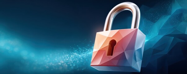 Abstract locked padlock against blue digital background symbolizing data security, privacy, and cyber protection