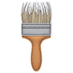 Paint brush with white paint artistic felt craft tool on transparent background
