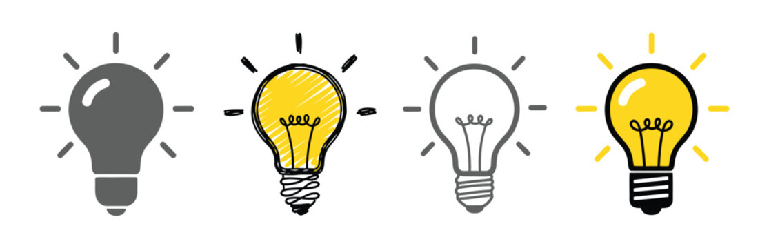 Electric light bulb icon set vector illustration isolated on transparent background
