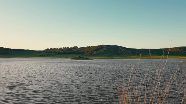 Spain Navarre Aranguren May 24, 2025 Views of Ezkoriz reservoir at sunset
