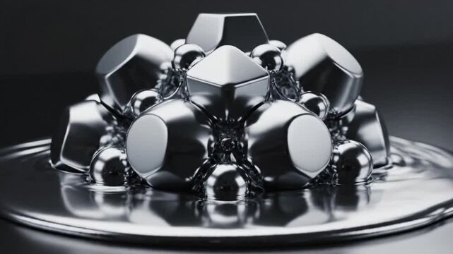 Metallic Geometric Shapes in Modern Minimalist Style with Dramatic Low-Key Lighting on Reflective Surface for Industrial Design