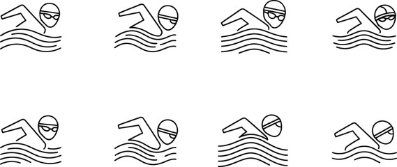 Eight identical illustrations of a swimmer performing the front crawl stroke