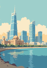 Obraz premium view Beiruts Corniche where ancient Phoenician ruins are integrated into sleek modern skyscrapers Flat