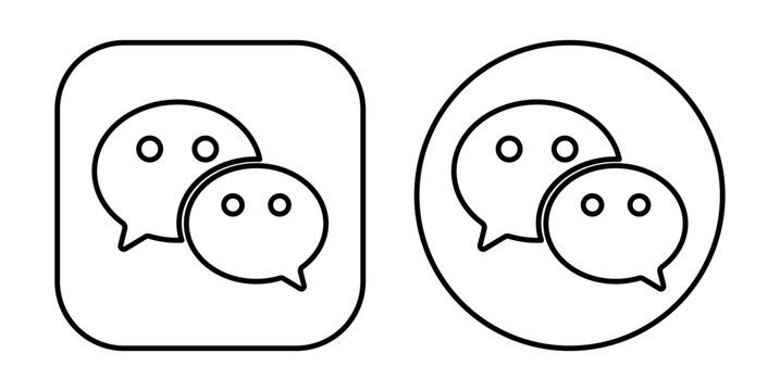 Set of WeChat mobile app icons in outline design, isolated on transparent background. Clean vector symbols for interface, communication, and social media design concepts