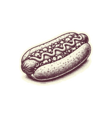 Vintage Hot Dog Halftone Illustration isolated on transparent background, generative ai