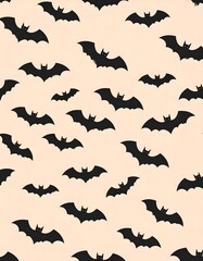 Many silhouetted bats are scattered across a pale orange background, creating a spooky repeating pattern