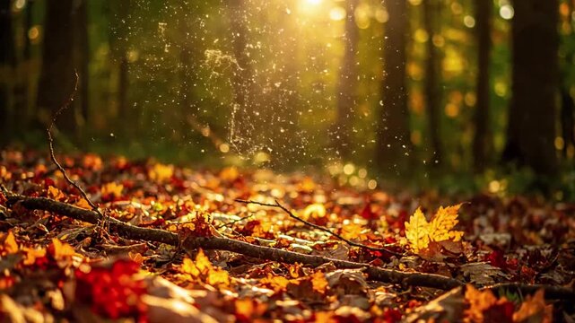 Macro View of Forest Floor Focus on the intricate textures and details of the decomposing leaves and natural debris.