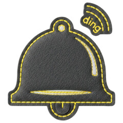Ding ring bell icon made from black felt with stitched details on transparent background