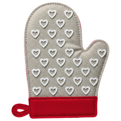 Felt oven mitt with heart pattern and insulated design on transparent background