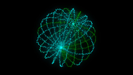 Green sphere consisting of points and lines. Modern wireframe elements. Technology grid sphere. 3d rendering.