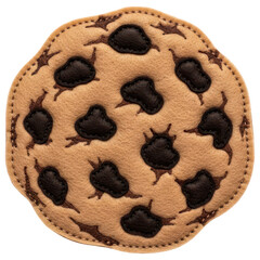 Delicious felt chocolate chip cookie with irregular chips on transparent background