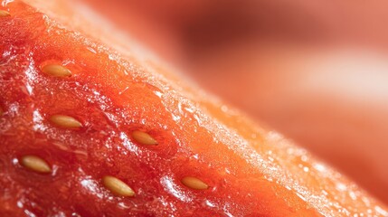 An ultra-close macro view capturing the juicy texture and fine pulp of a fresh strawberry, symbolizing fresh skincare ingredients, gentle exfoliation, and hydration for radiant smooth skin
