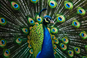 Obraz premium Peacock Showing off its Feathers. A Peacock Displaying its tail feathers