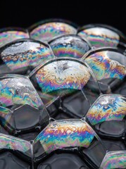 Soap film bubbles displaying colorful iridescent surface patterns