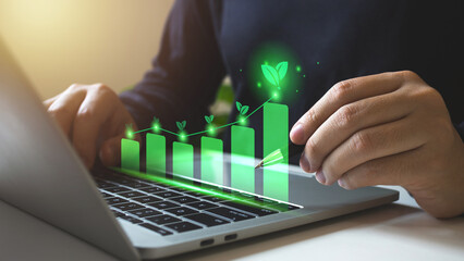 Green business responsibility sustainable environment development for net zero. Co2, Carbon footprint Emission report graph.Carbon emission reduction target, low carbon economy concept. © TStudious