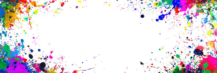 Obraz premium Colorful paint splatter frame on white background