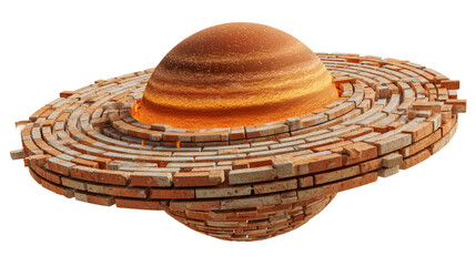 Planet Saturn made of red bricks with ring structure