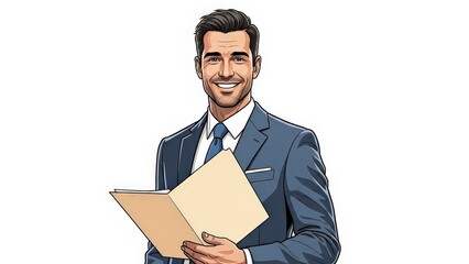 Confident businessman holding documents with a friendly smile