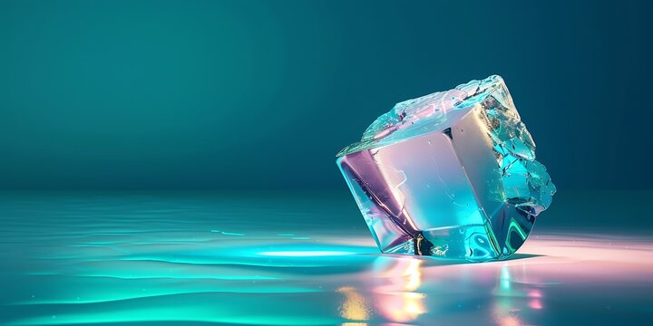 Vibrant Glowing Teal Crystal Stone on Reflective Surface
