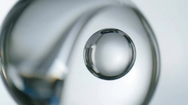 Macro Detail of a Single Trapped Bubble Extreme close-up, highlighting the perfect spherical shape and light distortion within the glass.