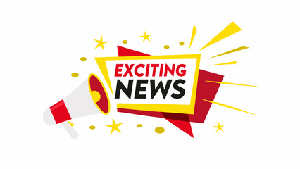 Exciting news announcement with megaphone and vibrant abstract shapes conveying