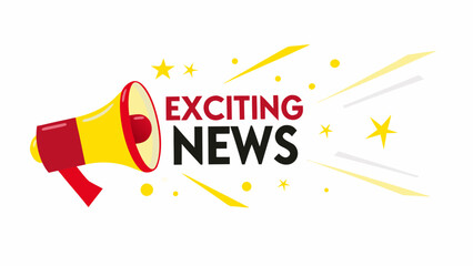 Bright yellow and red megaphone announcing exciting news with dynamic sound waves