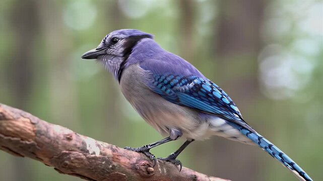 Vibrant Blue Jay Perched on Branch in Natural Habitat