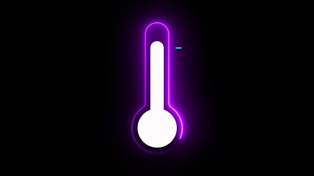 Neon medical thermometer icon animation indicating 11 degree temperature increase or decline, representing hot or cold weather measurement with a clean modern design on a dark background.