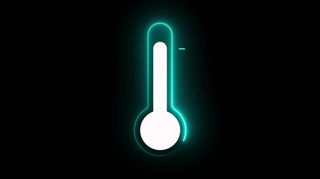 Glowing neon line thermometer icon displaying 15 degrees Celsius, illustrating hot or cold weather measurement and modern meteorology temperature concepts in clean 4K video.