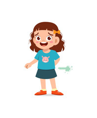 Cartoon-style girl showing discomfort and illness symptoms.