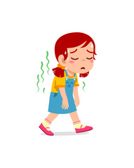 Cartoon-style girl showing discomfort and illness symptoms.