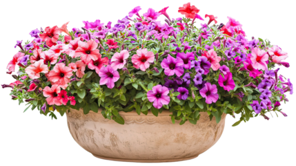 Colorful Mixed Flowering Trailing Vines with Petunia and Fuchsia on transparent background