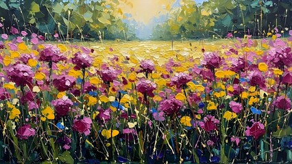 field of colorful tulips