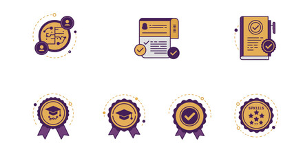 professional development vector icons showing career progression skill validation and educational achievements for digital learning apps.
