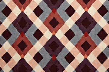 Abstract design comprised of interlocking triangles in shades of blue, orange, and tan
