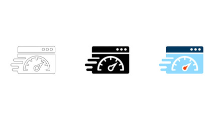 Website speed, web performance, loading time icon set line, solid, colorful vector icons