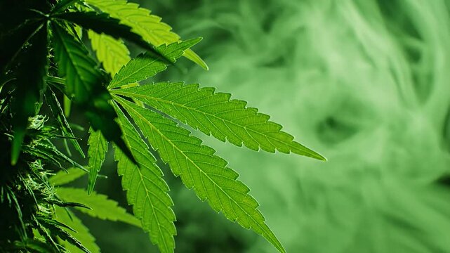 Cannabis Plant with Smoke - A Close-Up View of Marijuana.