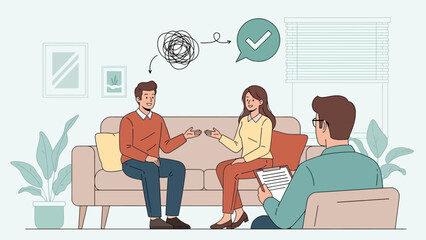 couples therapy session with a therapist helping a couple resolve relationship issues and improve communication for better mental health.