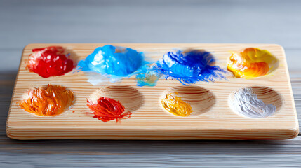 A vibrant palette filled with various colorful paints, perfect for artists and creators who seek inspiration in their craft.