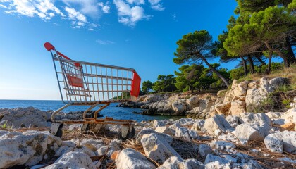 Rusty shopping cart in limestone cove