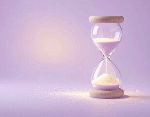 パステルカラーの背景に置かれたフェルト風の砂時計。時間の流れや大切さ、待つことの意味をやさしく表現したメルヘン調ビジュアル。癒しやコンセプト表現に使いやすい一枚。