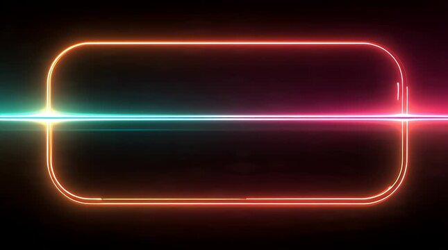 Vibrant neon light trails forming a glowing rectangle with colorful beams
