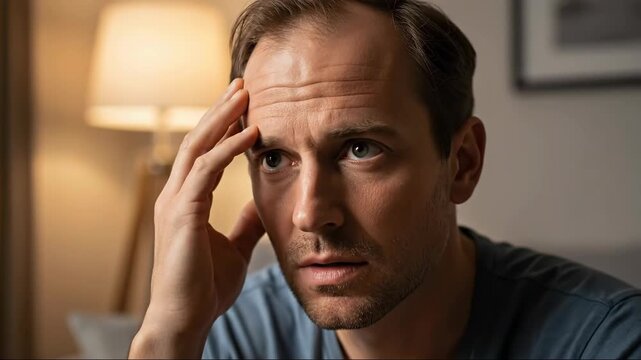 Man expressing confusion and realization indoors with natural lighting