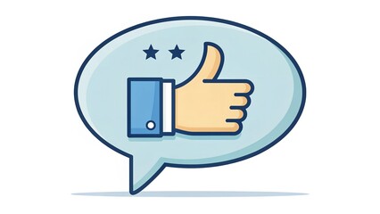 Thumbs up icon inside a light blue communication bubble graphic.